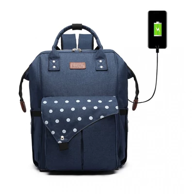 KONO Polka Pelenkázó táska USB- pöttyös sötétkék