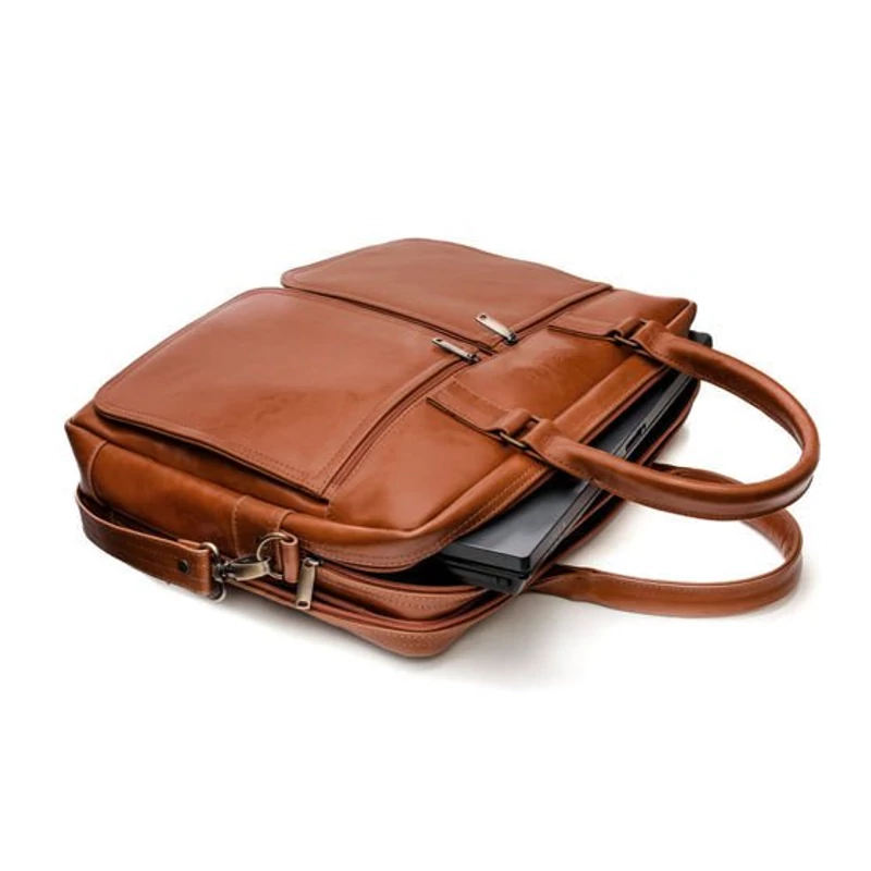 Solier SL01 Férfi cserzett bőr laptoptáska - vintage barna