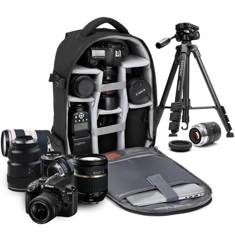 Kono vízálló, ütésálló DSLR fényképezőgép hátizsák - fekete