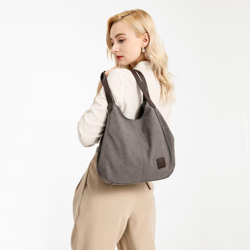 KONO textil vászon nagy válltáska L - szürke-08