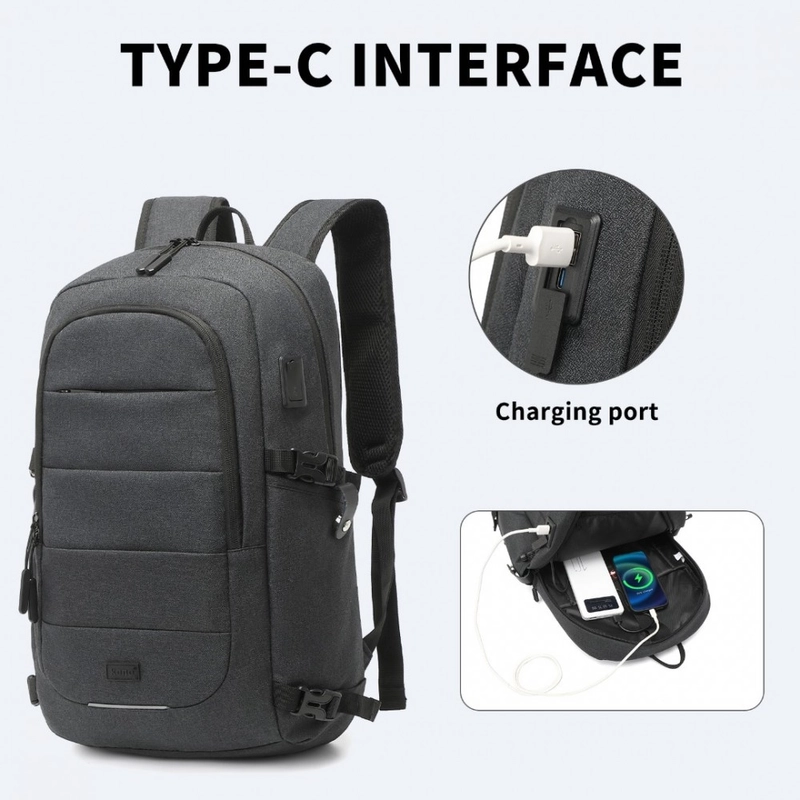 Kono többrekeszes vízálló hátizsák USB töltőporttal - fekete-06