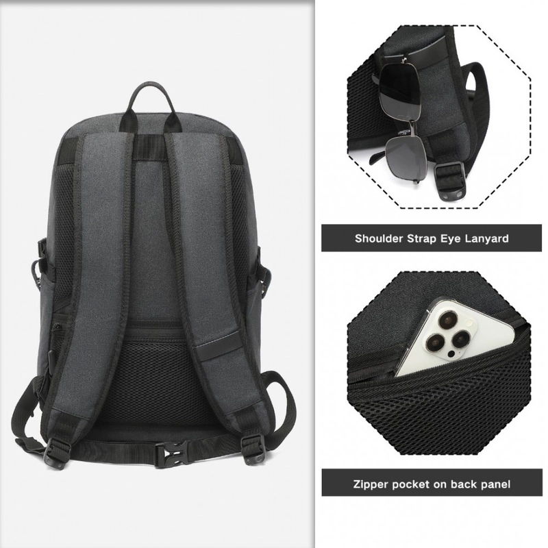 Kono többrekeszes vízálló hátizsák USB töltőporttal - fekete-07