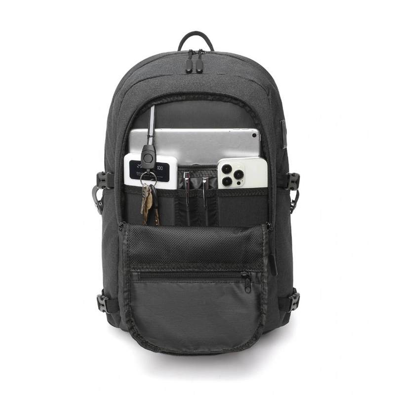 Kono többrekeszes vízálló hátizsák USB töltőporttal - fekete-10