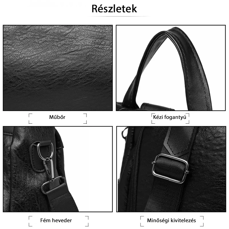Klasszikus texturált lopásgátló hátitáska - fekete