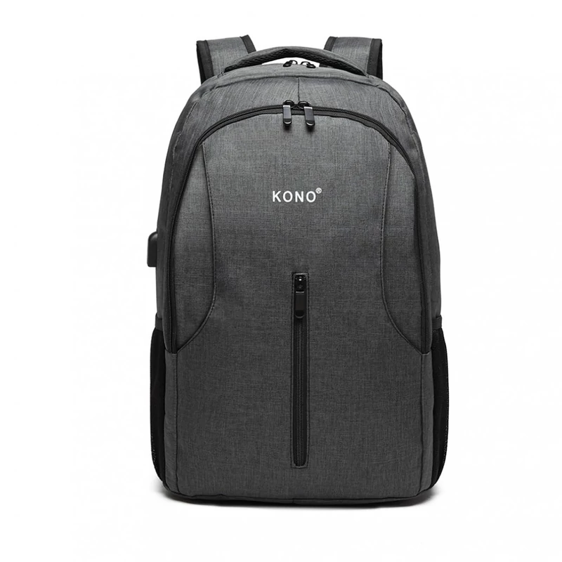 KONO nagy kapacitású hátizsák USB csatlakozóval- szürke