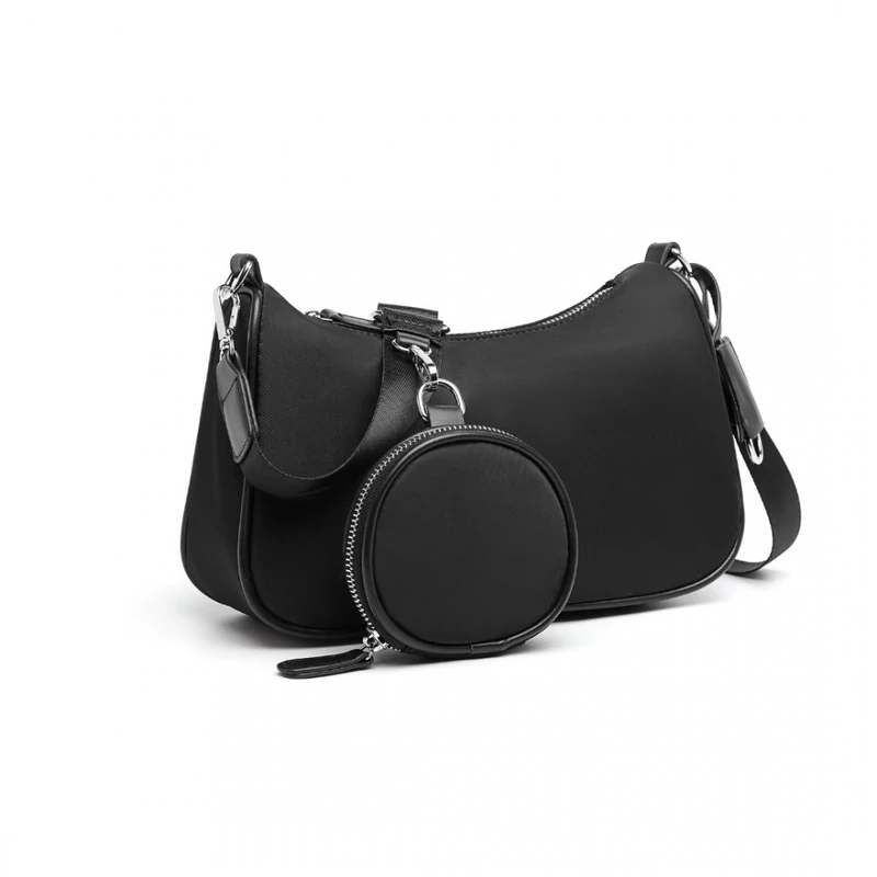 Miss Lulu Cross-Body kézitáska levehető kulcstartóval - fekete