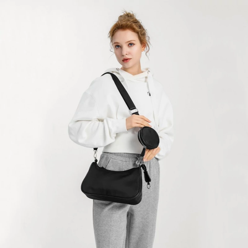 Miss Lulu Cross-Body kézitáska levehető kulcstartóval - fekete