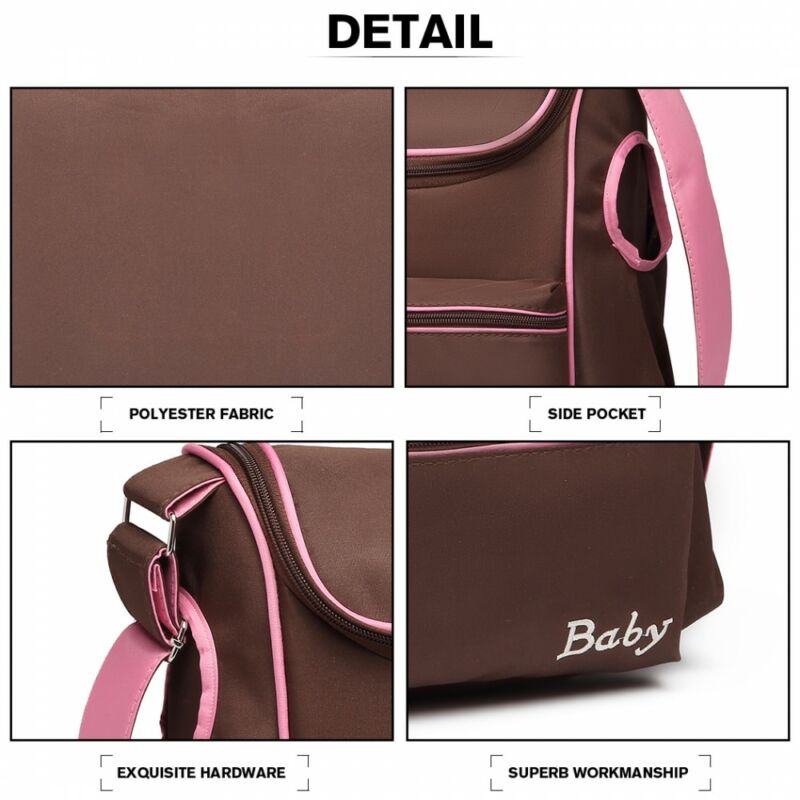 Baby Barna-rózsaszín babakocsi táska pelenkázó táska divatos szegéllyel