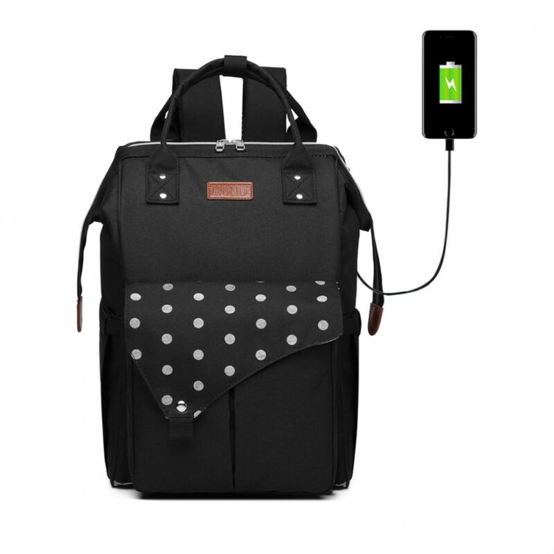 KONO Polka Pelenkázó táska USB csatlkozóval- pöttyös fekete